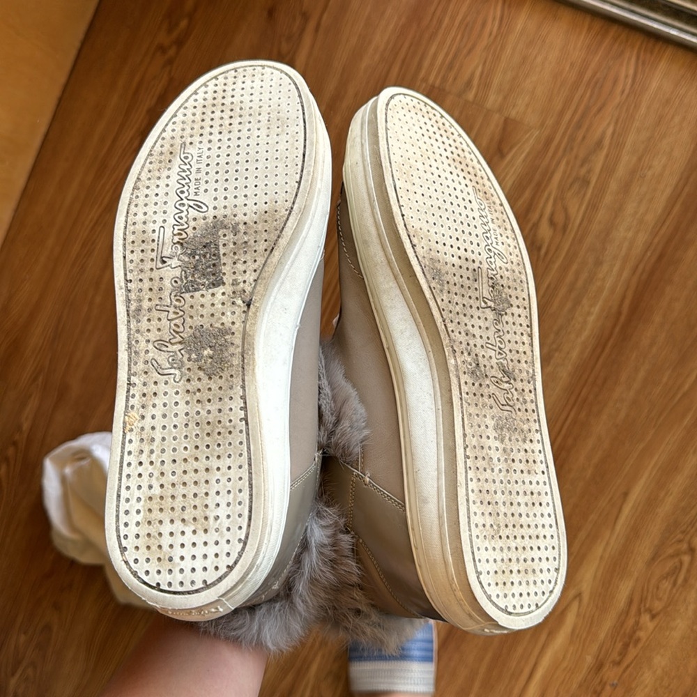 Salvatore Ferragamo Fur-Trimmed Leather Sneakers - Picture 12 of 13